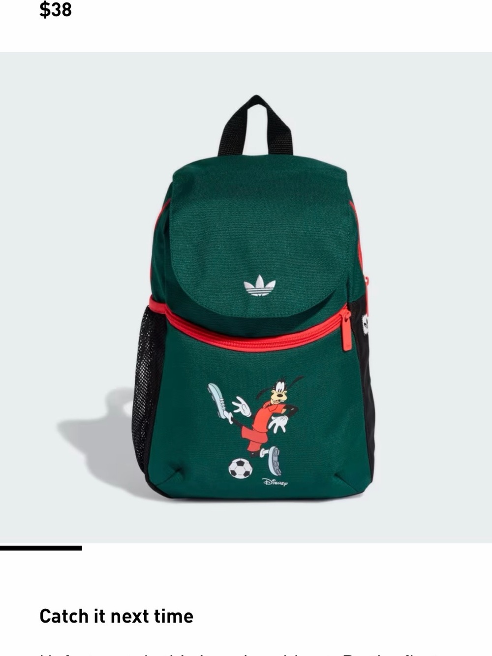 Adidas x Disney Kids Green Goofy Mini Backpack